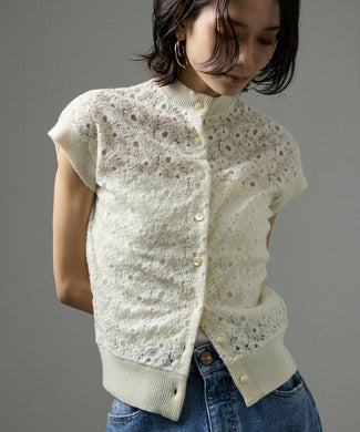 【J'aDoRe限定】【R&D.M.Co-OLDMAN'S TAILOR】LACE FLOWER NO SLEEVE CARDIGAN