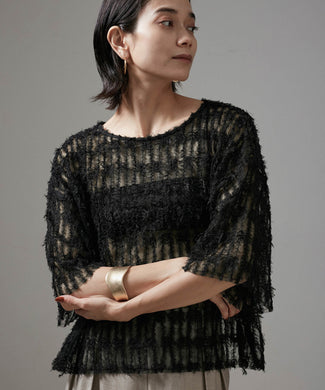 【WEB限定】シアーフリンジチュールハーフスリーブプルオーバー