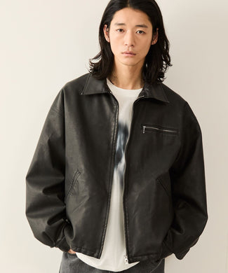 ダブルZIPシンセティックレザーブルゾン