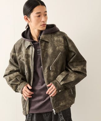 シンセティックレザーバイカーブルゾン